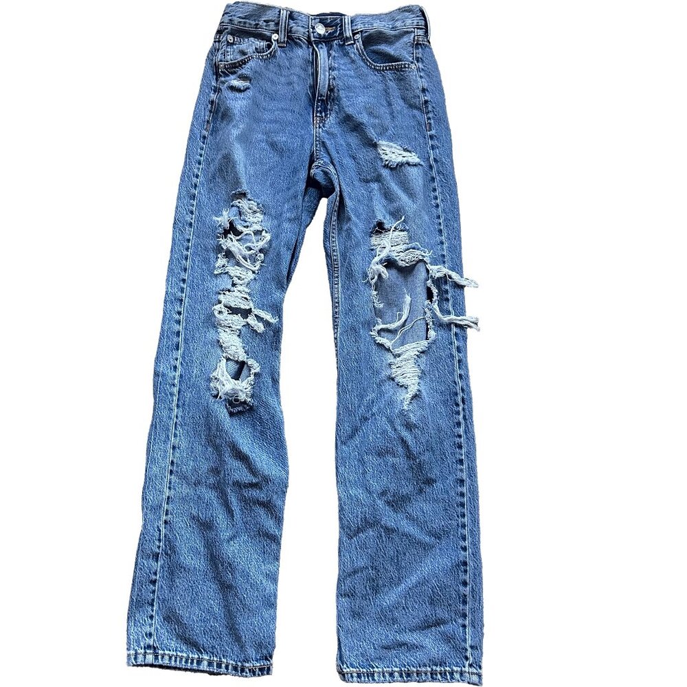 Aeropostale High Rise 90s Baggy Jeans Women’s Size 4 Blue Distressed Ripped